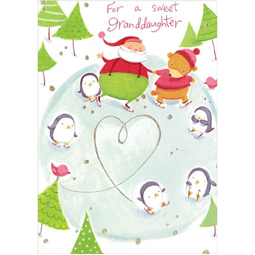 Ice Skating Santa and Bear Holiday Card for Granddaughter: For a sweet Granddaughter