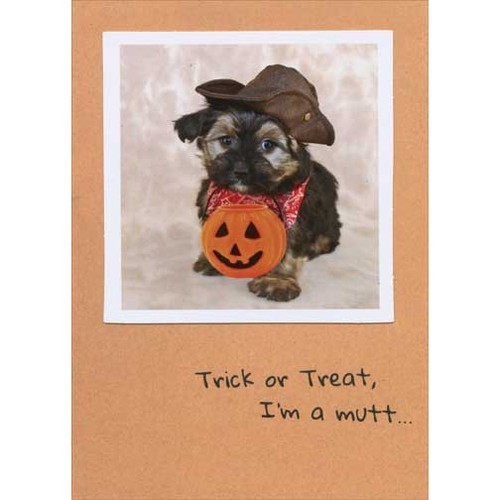 Trick or Treat Mutt Funny Halloween Card: Trick or Treat, I'm a mutt…