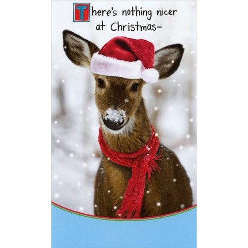 Deer In Scarf And Hat: Money / Gift Card Holder Funny Christmas Card: There's nothing nicer at Christmas -