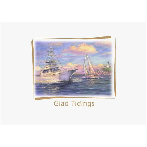 Glad Tidings Glitter Box of 15 Nautical New Year's Cards: Glad Tidings