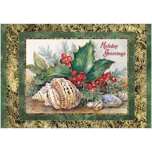 Holly and Shells Box of 18 Christmas Cards: Holiday Greetings