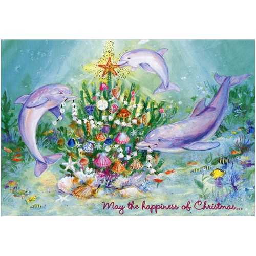Three Dolphins Box of 18 Tropical Christmas Cards: May the happiness of Christmas…