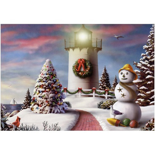 Red Path and Lighthouse Box of 18 Christmas Cards