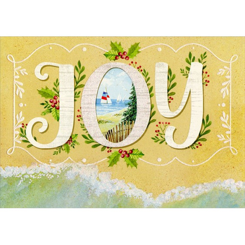 Beach Sand Joy Box of 18 Coastal Nautical Christmas Cards: Joy