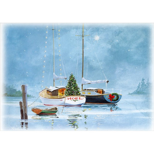 NOEL Sailboats at Twilight Box of 18 Nautical Christmas Cards: NOEL