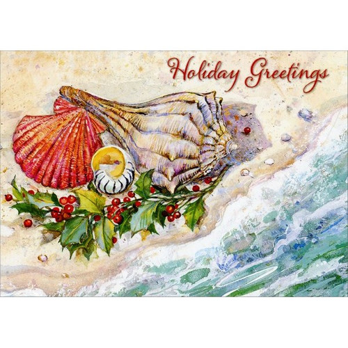 Shells on Beach Warm Weather Christmas Card: Holiday Greetings