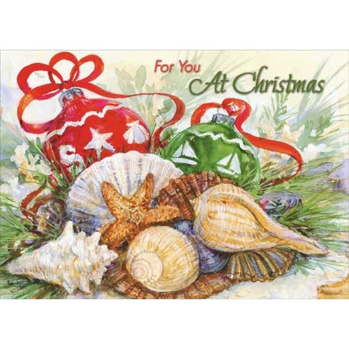 Ornaments and Shells Warm Weather Coastal Christmas Card: For You At Christmas