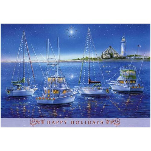 Sailboats and Yachts Nautical Christmas Card: Happy Holidays