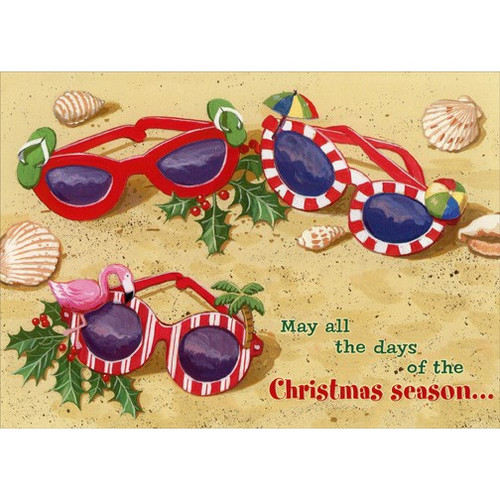 Festive Sunglasses in Sand Tropical Christmas Card: May all the days of the Christmas season…