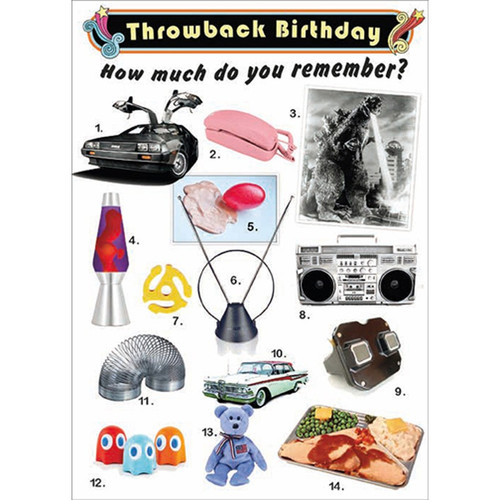 Throwback Birthday Quiz Funny / Humorous Over The Hill Birthday Card: Throwback Birthday - How much do you remember?