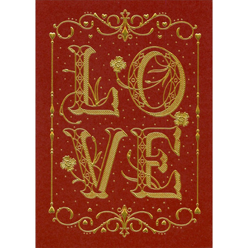 Love in Gold Victorian Font Valentine's Day Card for the One I Love: LOVE