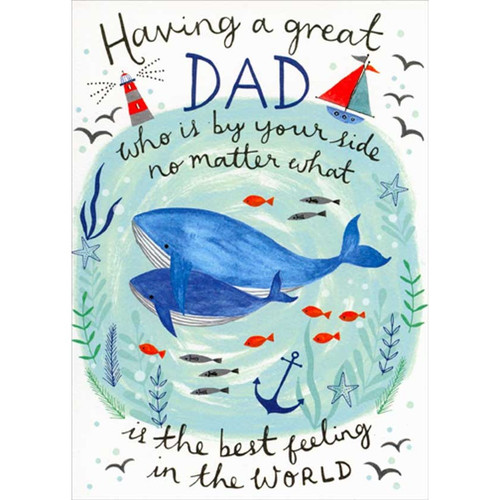 By Your Side : 2 Blue Whales Birthday Card for Dad: Having a great DAD who is by your side no matter what is the best feeling in the world