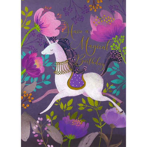 Purple Unicorn and Flowers : Magical Birthday Card for Granddaughter: Have a Magical Birthday