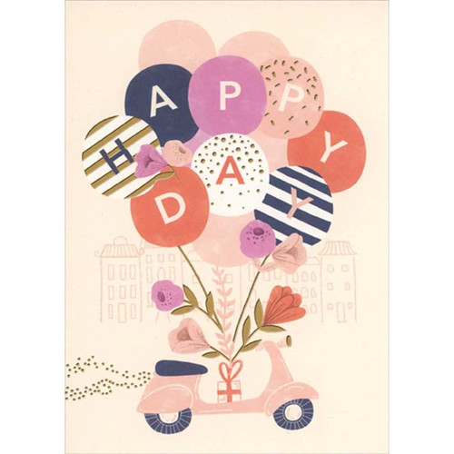 Balloons And Flowers : Pink Scooter Birthday Card for Granddaughter: Happy Day