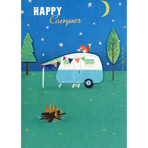 Happy Camper 3D Tip On Hand Decorated Premium Birthday Card: Happy Camper