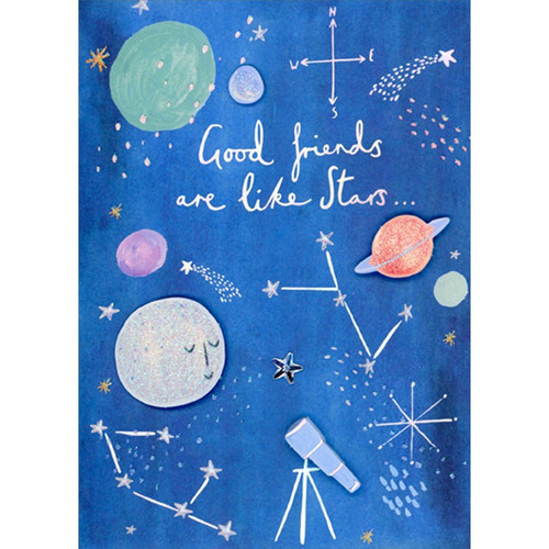 Friends Are Like Stars : 3D Tip On Planets and Gem Star Hand Decorated Premium Birthday Card for Friend: Good friends are like stars…