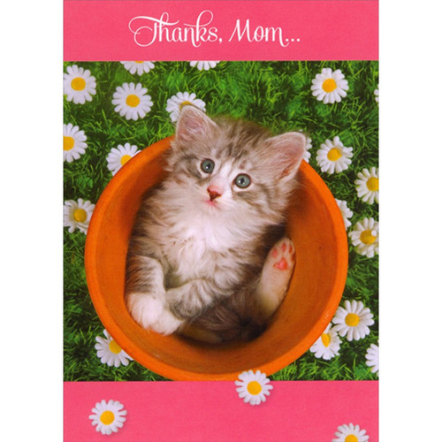 Kitten in Clay Flower Pot Cute Mother's Day Card for Mom: Thanks, Mom…