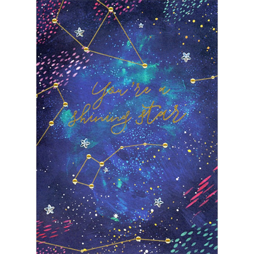 You're a Shining Star : 3D Tip On Gem Stars and Gold Foil Constellations Hand Decorated Premium Congratulations Card: You’re a shining star