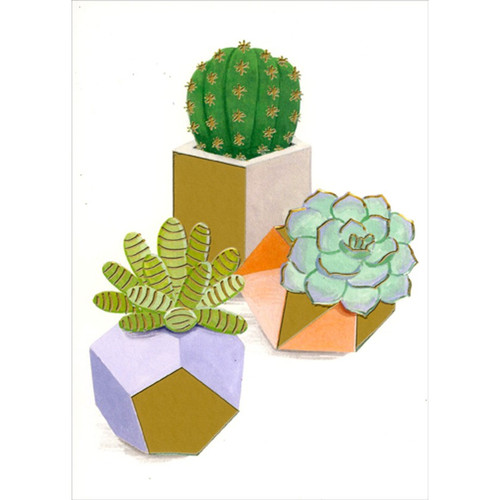 Trio Of Succulents in Geometric Vases Blank Note Card