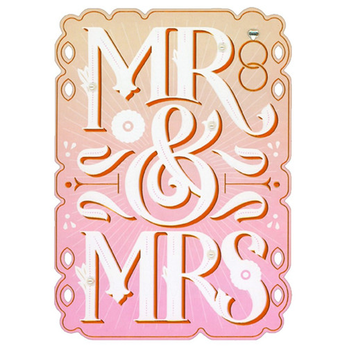 Mr and Mrs : Embossed Letters on Pink, 3D Gem and Pearl Beads Hand Decorated Premium Wedding Congratulations Card: MR. and MRS.