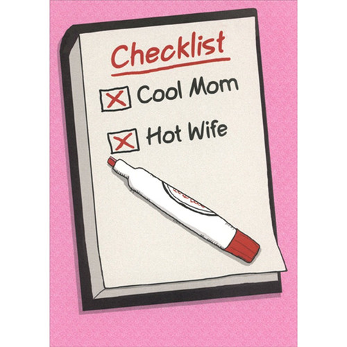 Cool Mom, Hot Wife Checklist Humorous : Funny Mother's Day Card for Wife: Checklist - Cool Mom - Hot Wife