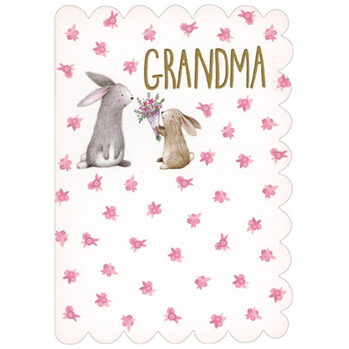 Bunny Holding Flower Bouquet Die Cut Mother's Day Card for Grandma: Grandma