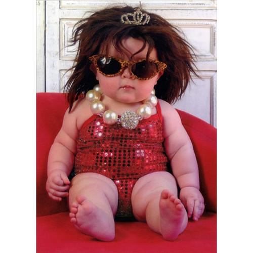 Baby Girl with Tiara and Sparkling Outfit Funny Valentine's Day Card for Her