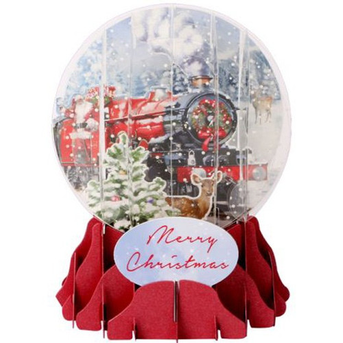 Santa's Express Train Pop-Up Snow Globe Christmas Card: Merry Christmas
