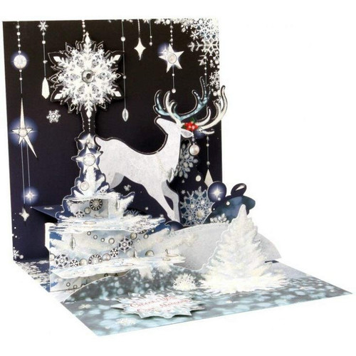 Reindeer Silhouette and Snowflakes Pop-Up Christmas Card