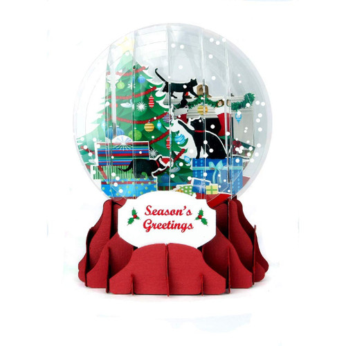 Christmas Kittens, Tree and Mantel Pop-Up Snow Globe Christmas Card: Season's Greetings