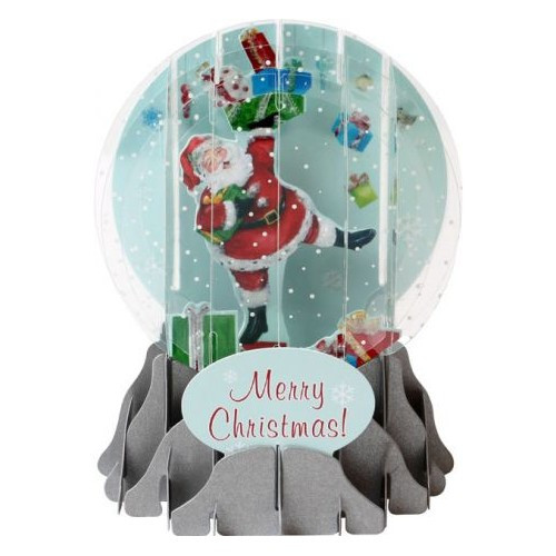 Santa Holding Stack of Gifts Pop-Up Snow Globe Christmas Card: Merry Christmas!