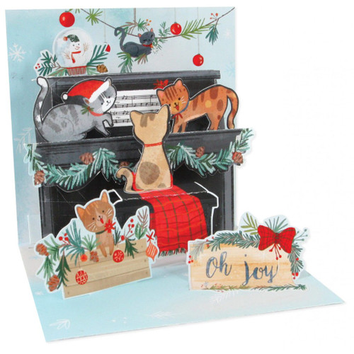 Playful Cats : Piano Decorated with Holly 3D Pop-Up Christmas Card