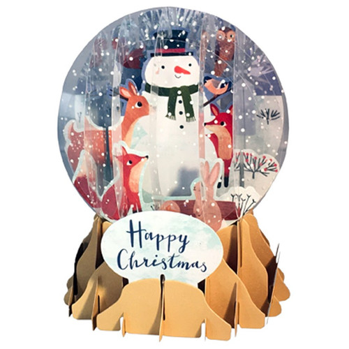 Forest Snowman Deer Fox Owl Rabbit Pop-Up Snow Globe Christmas Card: Happy Christmas