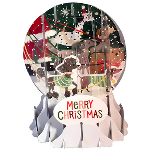 Santa Dog Walk Pop-Up Snow Globe Christmas Card: Merry Christmas