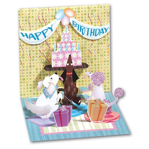 Dog and Cake Party Pop-Up Birthday Card