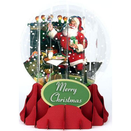 Fireplace Santa Snow Globe Pop-Up Christmas Card: Merry Christmas