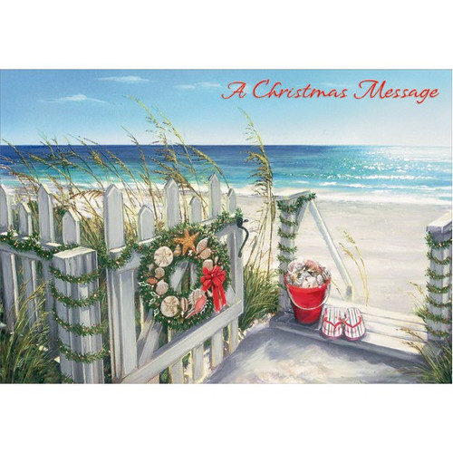 Shell Wreath on White Gate Warm Weather Christmas Card: A Christmas Message
