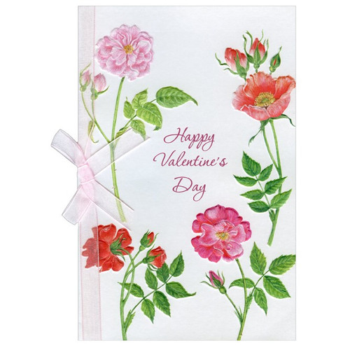 Four Pink Flower Stems Valentine's Day Card: Happy Valentine's Day