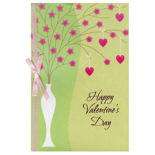 Tall White Vase with Pink Flowers Valentine's Day Card: Happy Valentine's Day