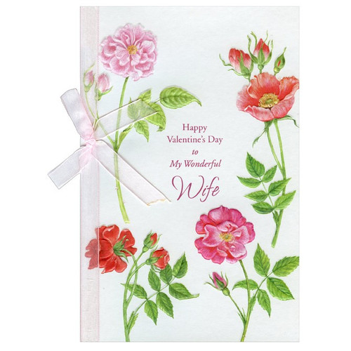 Four Pink Flower Stems: Wife Valentine's Day Card: Happy Valentine's Day to My Wonderful Wife