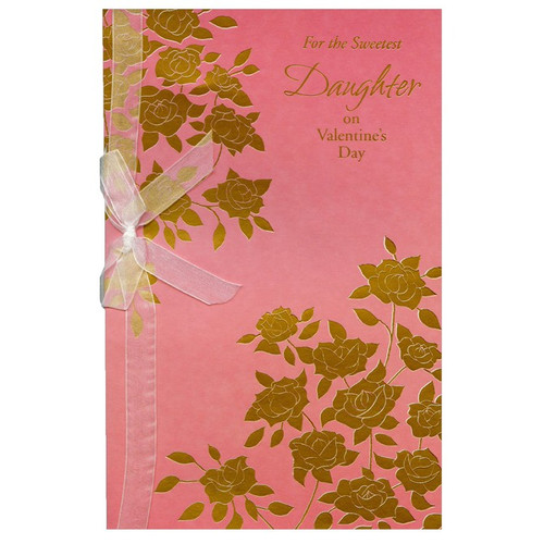 Gold Foil Flowers on Pink: Daughter Valentine's Day Card: For the Sweetest Daughter on Valentine's Day
