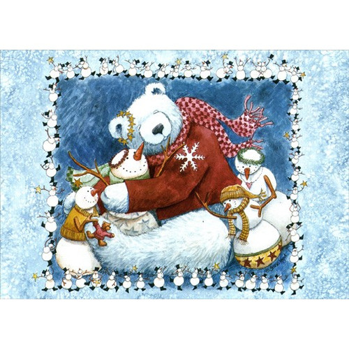 Snowmen Hugging Polar Bear Holiday Card