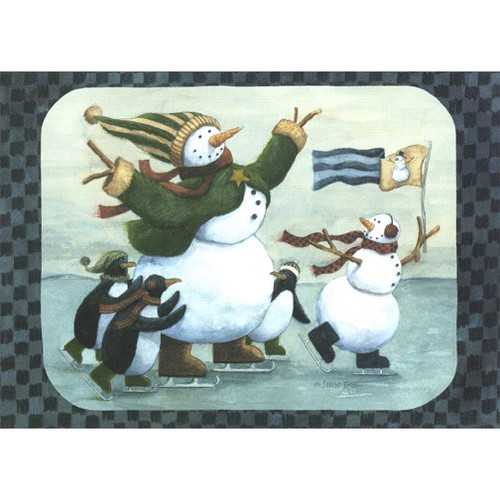 Ice Skating Snowmen & Penguins Christmas Card