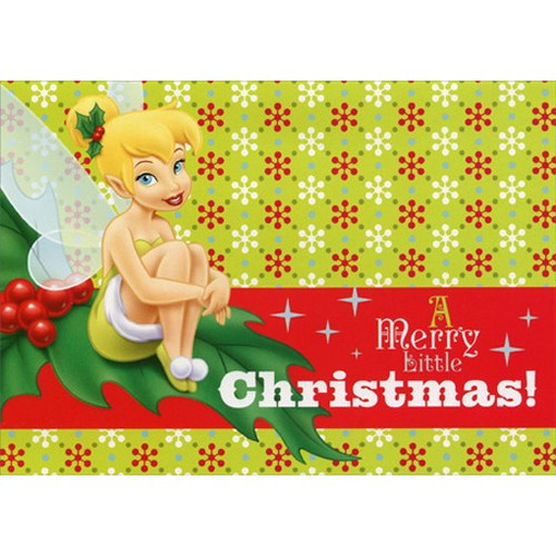Tinker Bell on Holly Disney Christmas Card: A merry little Christmas!