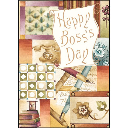 Scroll with Patchwork Boss's Day Card: Happy Boss's Day