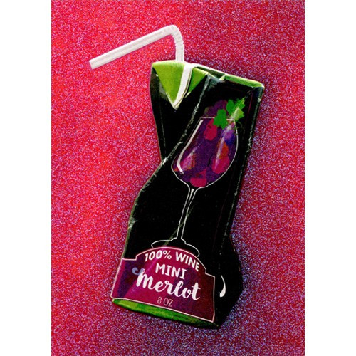 Red Wine Juice Box A*Press Funny Feminine Birthday Card: 100% Wine - Mini Merlot