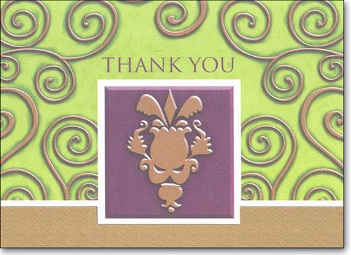 Gold Swirl on Green Box of 25 Thank You Note Cards: Thank You