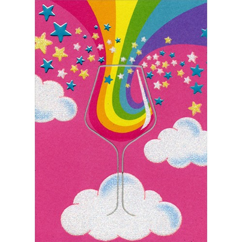 Rainbow Wine Glass A*Press Funny Friendship Card