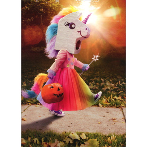 Little Girl Wearing Unicorn Head Funny / Humorous Halloween Card