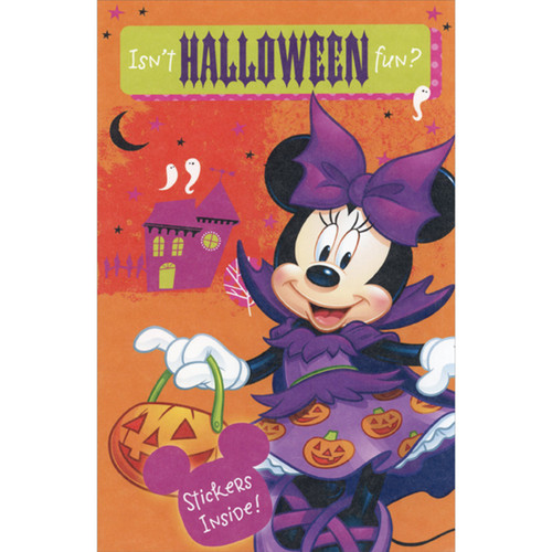 Minnie Mouse Wearing Purple Skirt with Pumpkins Disney Juvenile Halloween Card for Young Girl: Isn't Halloween fun?